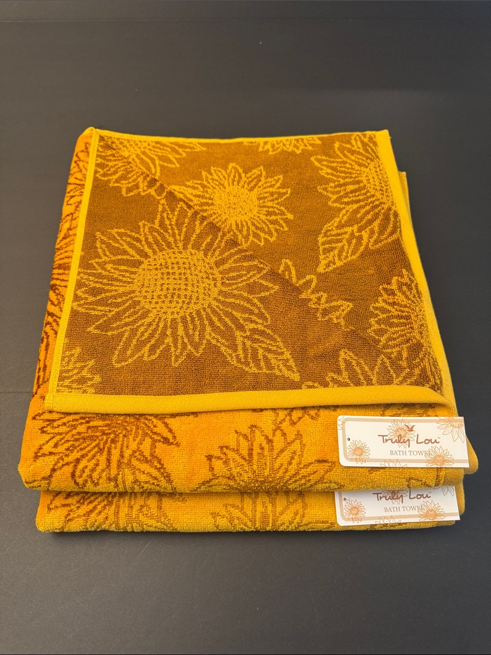 2pc TRULY LOU Sunflower Floral Bath Towel Set - Golden Yellow - Picture 3 of 5